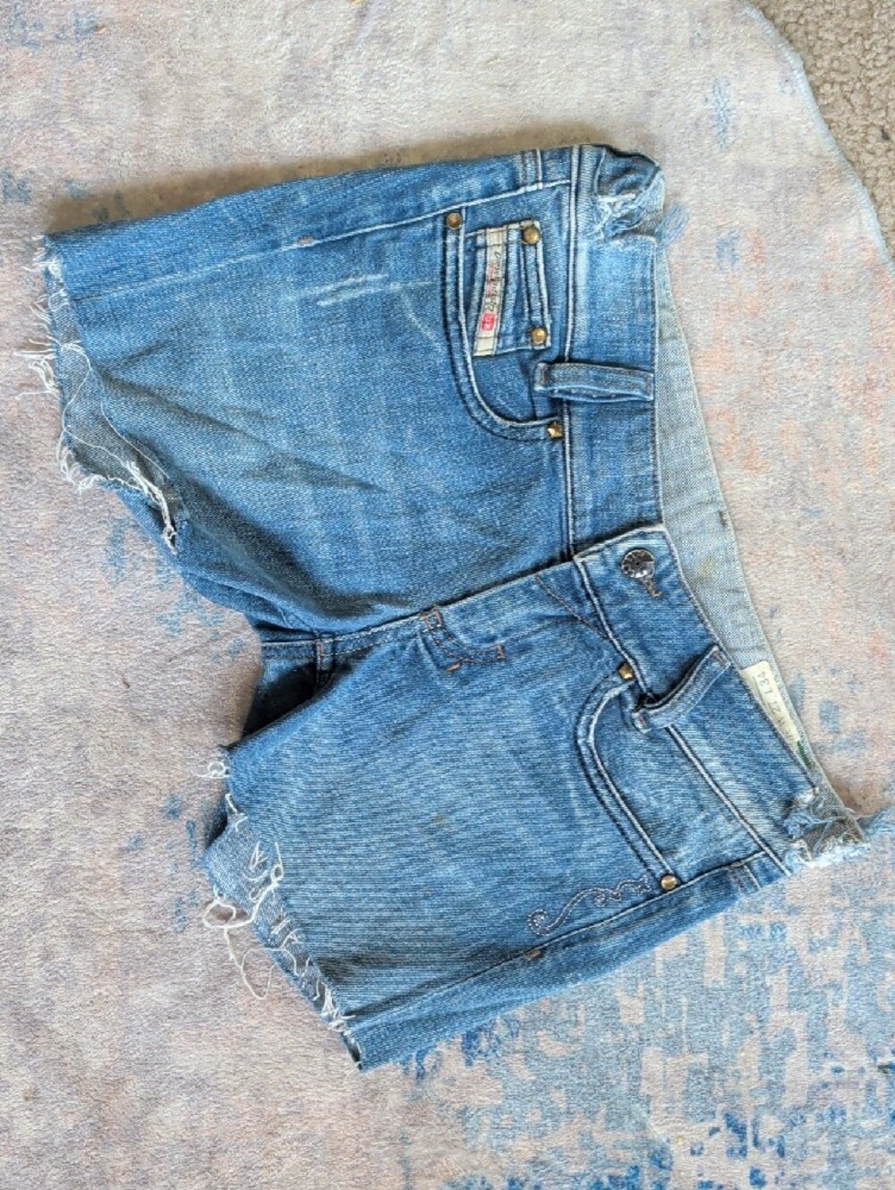 Vintage Diesel Blue Cut-Off Super Low Rise Shorties Shorts Y2K 2006 Women's 27